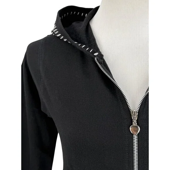 Vtg 90s Black Embroidered Sequin Beaded Zip Up Hoodie | Y2K Skater Grunge Retro - Picture 3 of 16